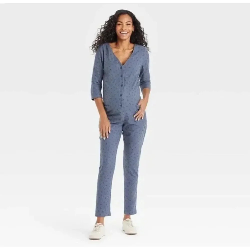 Hatch Blue Button-Front Jumpsuit